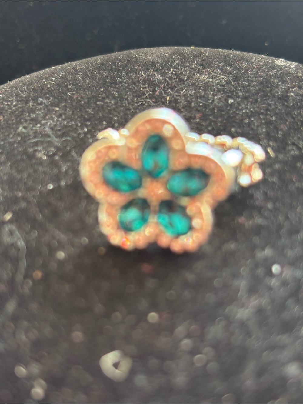 Teal Floral Crystal Statement Ring for Women